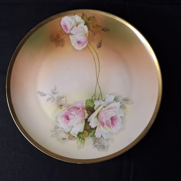 Royal Munich Other - Vintage Royal Munich Bavaria Porcelain Plate Hand Painted Pink Roses Gold Rim